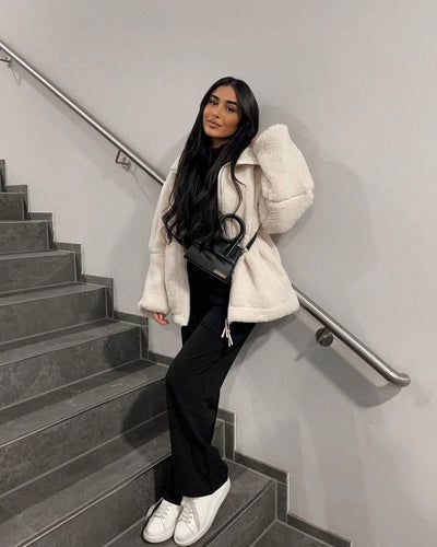 Kaja | Soft Teddy Coat with Stand Collar