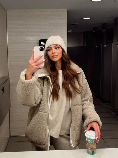 Kaja | Soft Teddy Coat with Stand Collar